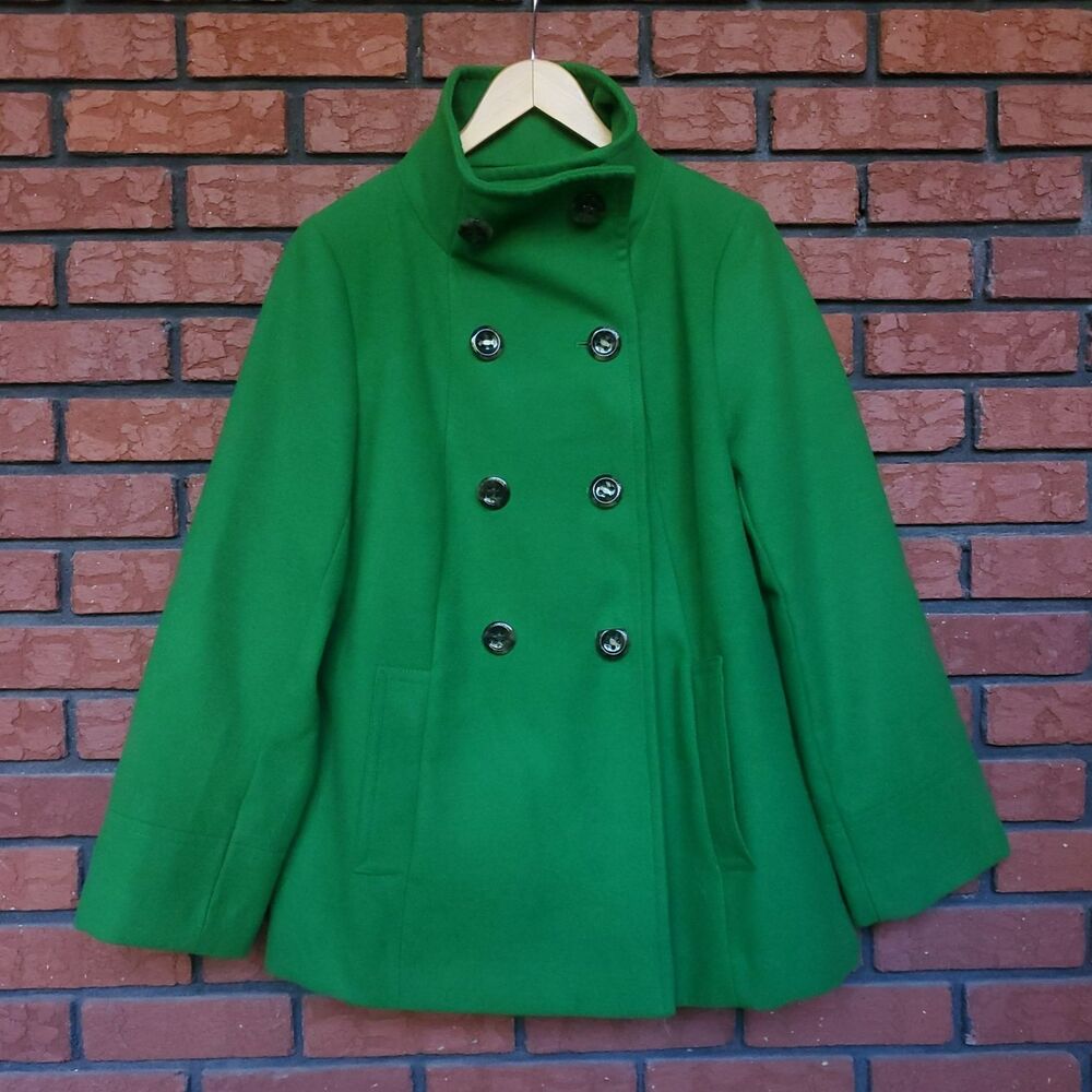 Calvin Klein Double Breasted Pea Coat Sz 10 Emerald Kelly Green Old Money